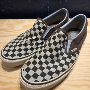 Vans Classic Blue & Brown Checkered Slip-On Shoes (Size 11.5)